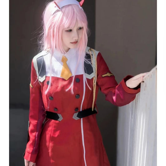 Zero Two Cosplay Costume DARLING In The FRANXX  Dress Uniform Set Headwear Wig