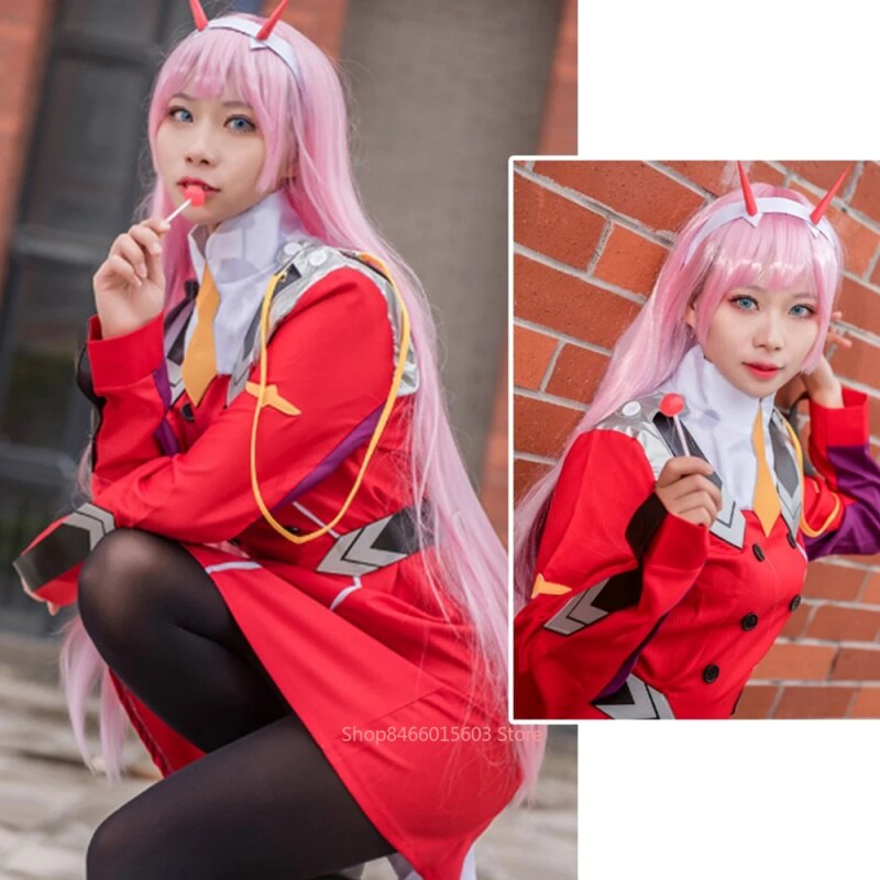 Zero Two Cosplay Costume DARLING In The FRANXX  Dress Uniform Set Headwear Wig