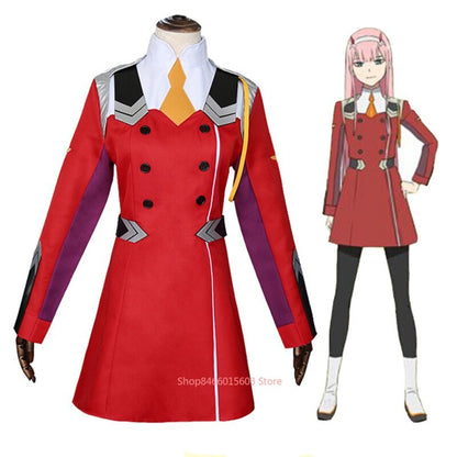 Zero Two Cosplay Costume DARLING In The FRANXX  Dress Uniform Set Headwear Wig