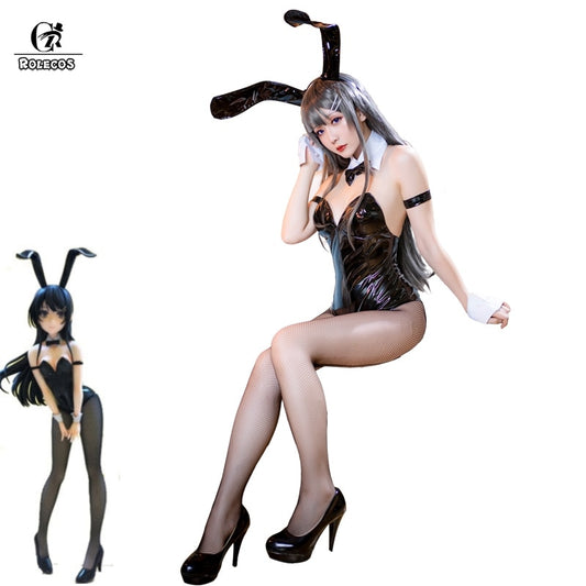 Sakurajima Mai Costume Sexy Bunny Cosplay  Leather Jumpsuit