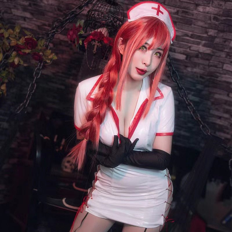 Chainsaw Man Makima Cosplay Sexy Nurse Artificial PU Leather Dress - YouNameIt Anime