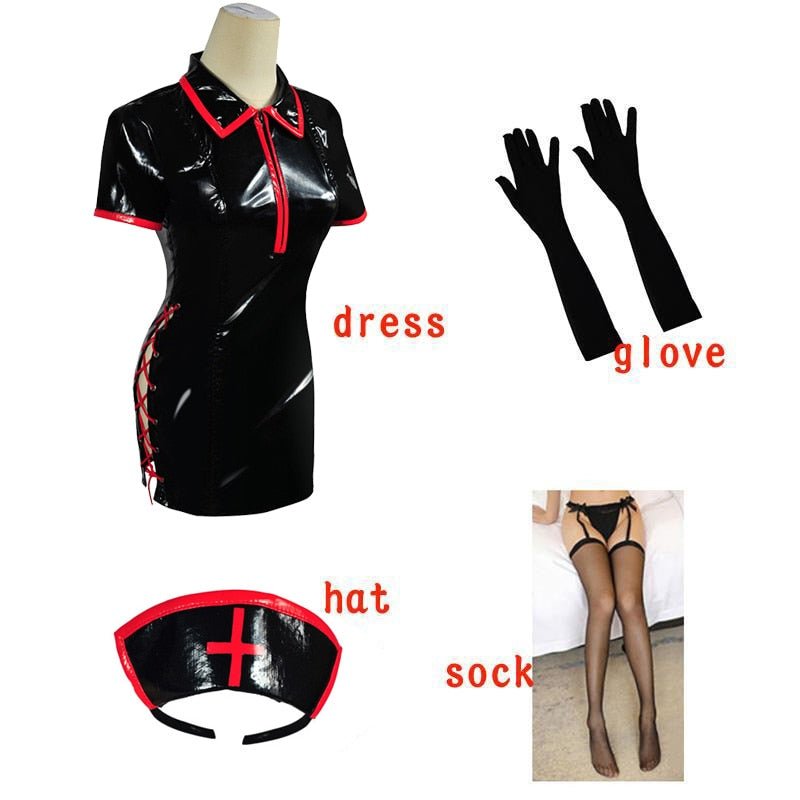 Chainsaw Man Makima Cosplay Sexy Nurse Artificial PU Leather Dress - YouNameIt Anime