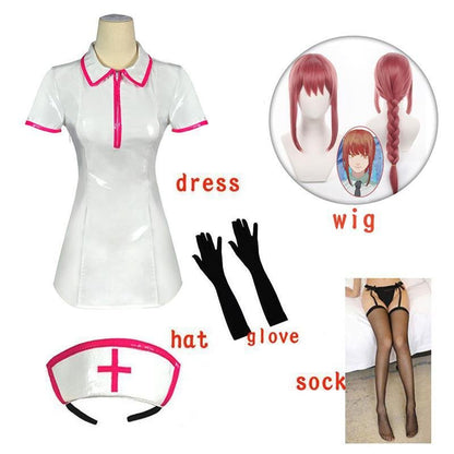 Chainsaw Man Makima Cosplay Sexy Nurse Artificial PU Leather Dress - YouNameIt Anime