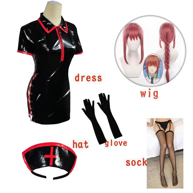 Chainsaw Man Makima Cosplay Sexy Nurse Artificial PU Leather Dress - YouNameIt Anime