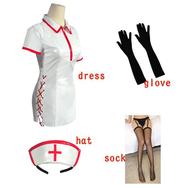 Chainsaw Man Makima Cosplay Sexy Nurse Artificial PU Leather Dress - YouNameIt Anime