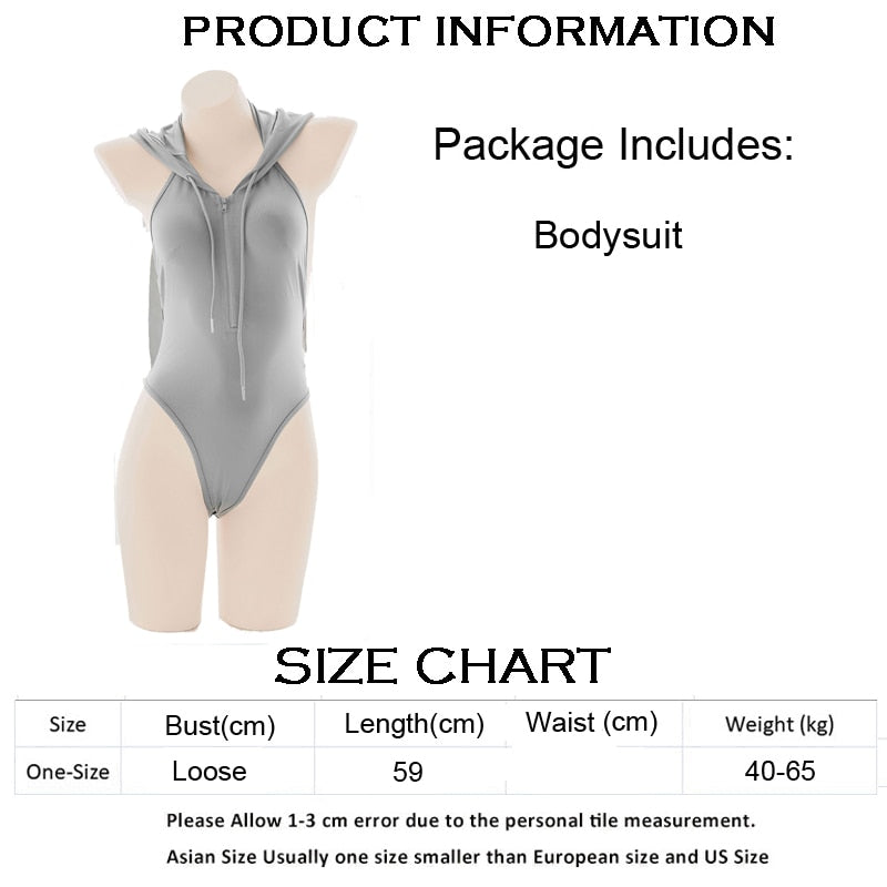 Cute Girl Bunny Gray Hooded Bodysuit - YouNameIt Anime