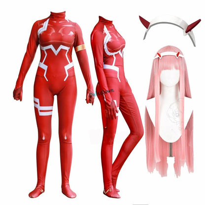 Darling In The franxx 02 Zero Two Cosplay Costume+Wig 3D Printing Bodysuit Zentai Suit - YouNameIt Anime